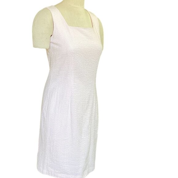 Dressbarn Sleeveless Seersucker Square Neck Sheath Dress Sz 6 Pink 142A - Picture 3 of 7